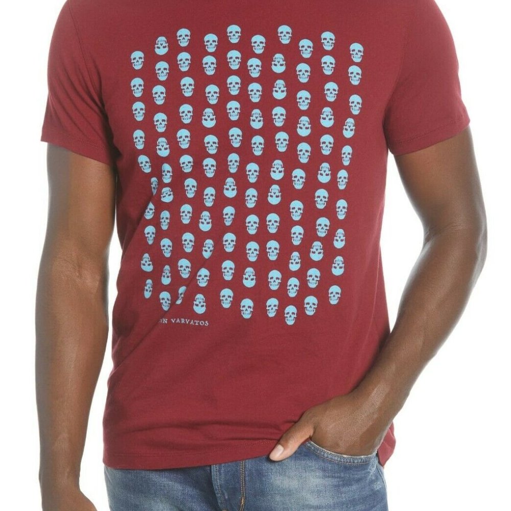 John Varvatos Red Shirt with Blue Skulls Size M